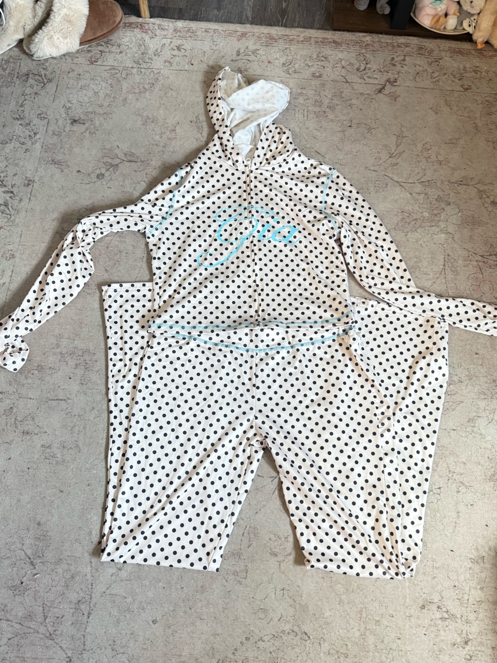 I.AM.GIA White Hoodie Jumpsuit with Black Polka Dots